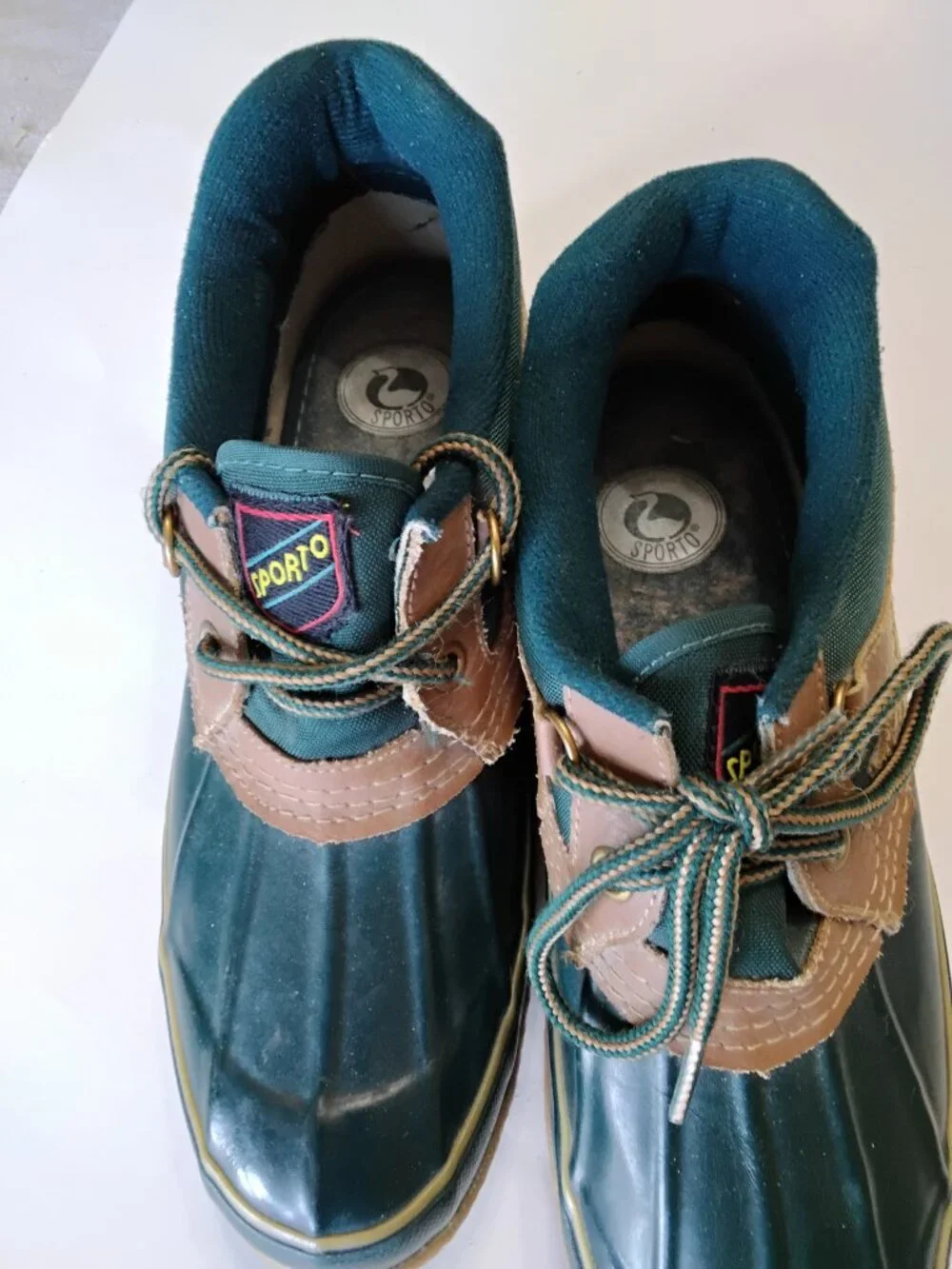 Vintage 80s Sporto Thermolite Ankle Duck Boots Forest Green/Tan Women's Size 8